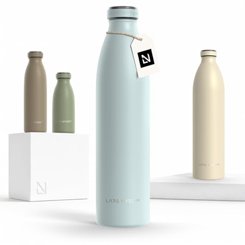 Image of LARS NYSOM Stainless Steel Insulated Water Bottle 12oz 17oz 25oz 34oz 51oz | Insulated Thermo Flask for Hot and Cold Beverages | Leakproof Drinking Bottle (Misty Blue, 33.9oz)
