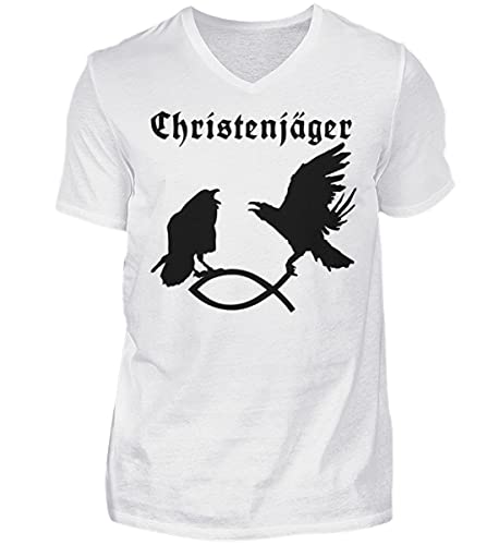 T-shirt Hugin et Munin Odin's Raben vêtement mythologie scandinave col V blanc homme L
