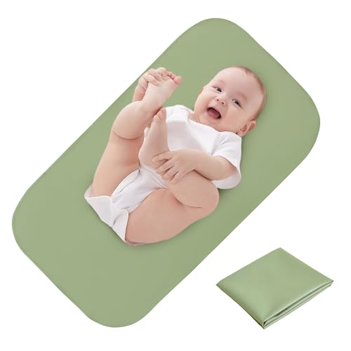 Image of Elantrip Changing Pad for Bed - Leather Changing Pad for Baby, Portable Baby Changing Mat Travel, Compact Diaper Change Mat, Fits Diaper Bag Green
