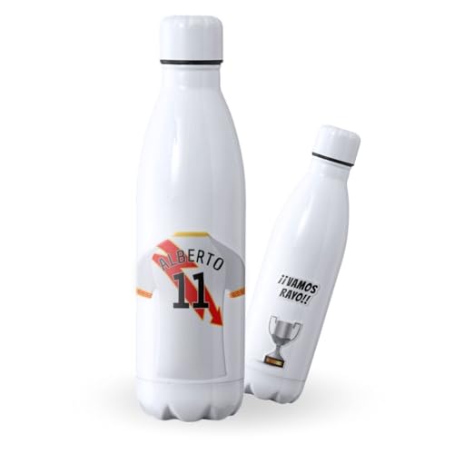 Botella de agua de Acero Inoxidable Personalizada equipo de Fútbol Barcelona. Botella termo personalizada deportiva. 700 ml Regalo Original para Aficionados del Futbol. (Rayo Vallecano)
