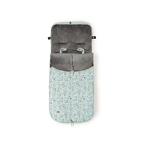 Saco Silla de Paseo Universal Saco Polar de Invierno, Desmontable con cremallera, Cabezal ajustable, transpirable e Impermeable Saco de Abrigo para bebé(Animales verde)