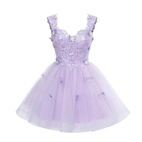 Women's Glitter 3D Butterfly Homecoming Dresses Lace Tulle Sequin Short Prom Dress2