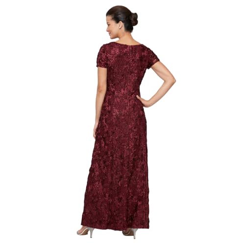 Alex Evenings Women's Long Rosette Mother of The Bride Dress with Short Sleeves2
