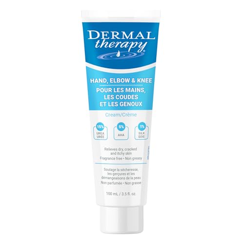 Dermal Therapy Hand Elbow & Knee Cream with 15% Urea & 6% AHA - Deeply Hydrates & Exfoliates Dry, Cracked Skin on Hands, Elbows & Knees - Fragrance-Free, Non-Greasy - 3.5 fl oz / 100 ml