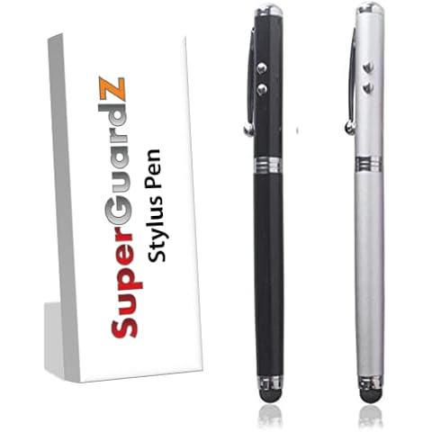 Stylus Pen, [2 Pcs] 4-in-1 Universal Touch Screen Stylus + Ballpoint Pen + Pointer + LED Flashlight for Smartphone/Tablets iPad iPhone Samsung etc + Extra Battery [Black + Silver] Cover
