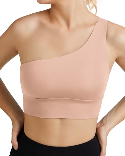 colorskin Sport-BH für Damen, einschultrig, mit herausnehmbaren Pads, mittlere Unterstützung, Workout, asymmetrischer linker Schulter-BH, Perlen-Rosarot (Pearl Blush), X-Small