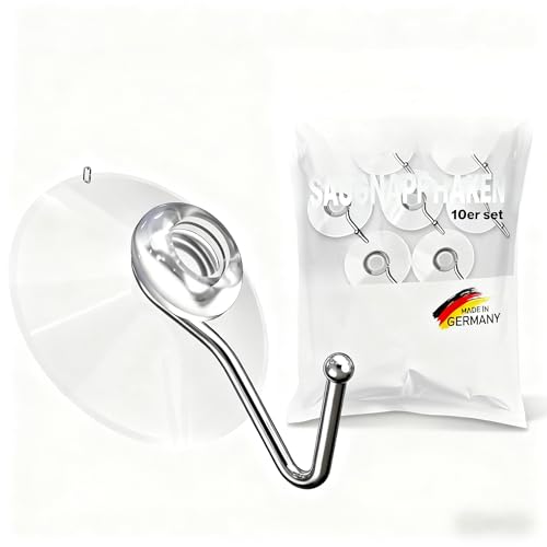 4smile Ganchos con ventosa, 10 unidades, diámetro de 35 mm, transparentes, ganchos de ventosa de PVC con acero inoxidable, versátiles ventosas con ganchos para decoración de ventanas, cocina y baño