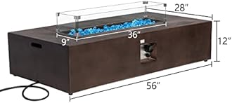 COSIEST Outdoor Propane Fire Pit Table, 56-inch x 28-inch Rectangle Bronze Compact Concrete-Like Finish, Certified, 50,000 BTU Stainless Steel Burner w Blue Fire Glass, Wind Guard, Raincover