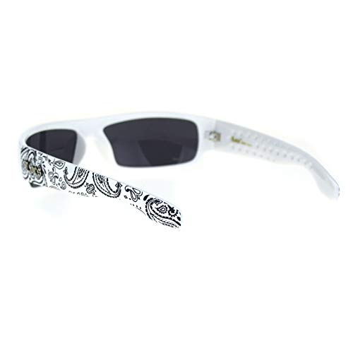Locs Mad Dog Hardcore Gangster Cholo Narrow Rectangular Sunglasses White Bandana Arm #TOP2