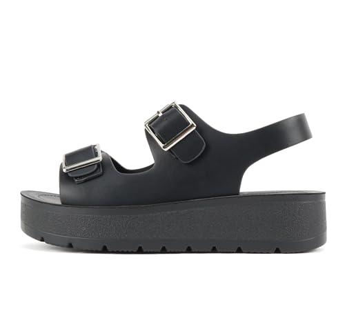 Soda “Tangy” ~ Women Round Toe Multi Band Flatform Slingback Sandal with Adjustable Buckle Straps