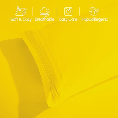 Image of Elegant Comfort Luxury Quality Microfiber 4-Piece 1500 Premium Hotel Sheet Set-Wrinkle Resistant, All Around Elastic Fitted Sheet, Deep Pocket up to 16 inch, Cali King, Yellow