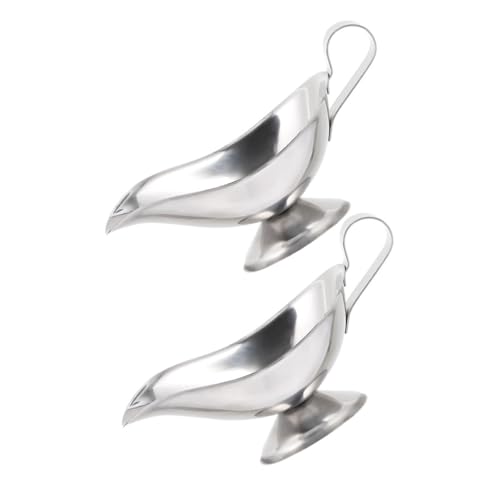 HEALLILY Stainless Gravy Boat Set 5oz Metal Sauce Boat Large Gravy Jug Silver Sauce Container Lid
