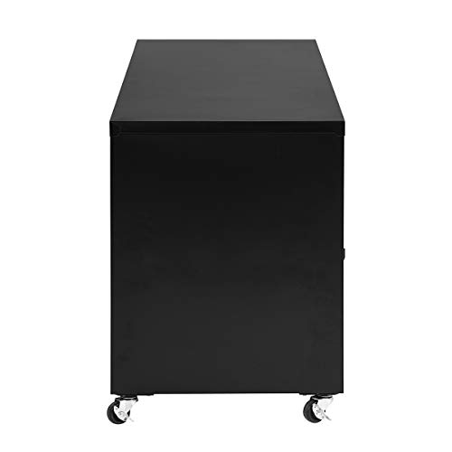 FurnitureR Metal Locker Teens Storage Cabinet 3 Doors 2 Tier Shelves Removable Rolling Wheels (Black) - Thumbnail 7