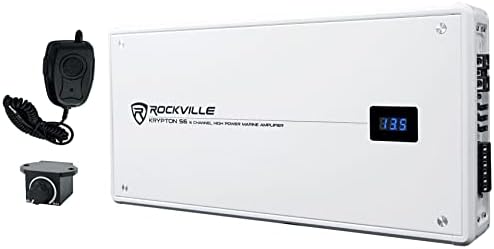 Rockville Krypton S6 2600W 6-Channel Marine/Boat Amplifier, Dyno-Certified RMS, PA Mic Included, Conformal Coated PCB, Adjustable Crossover, for Boat Audio Systems