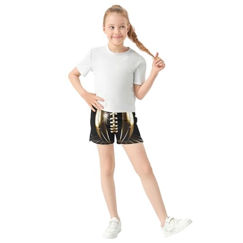 Girls Athletic Lounge Shorts Golden Football Print Comfy Summer Activewear Youth Casual Pajama Sleep Shorts, X-Small2