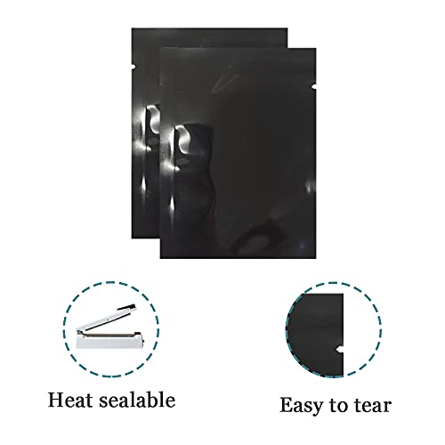 WACCOMT Pack 100pcs Mylar Bags Open Top Aluminum Foil Heat Seal Mylar Packaging Vacuum Pouches for Food Long Term Storage Heat Sealable Foil Flat Wraps (Black, 7 x 10cm (2.8 x 3.9inch))