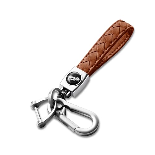 Image of Gkeygo Carabiner Keychain, Universal Heavy Duty Woven Handmade Leather Key Chain, Car Fob Key Keychains with 360 Degree Rotatable Snap Swivel and Anti-Lost D-Ring for Men and Women, Silver - Brown