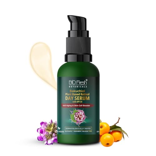 Image of Biofresh Botanicals Bakuchiol Plant-Based Retinol Day Serum with SPF 30 with Anti-Aging Formula Retinol to Protect Skin from Sun Damage Moisturizing Benefits for Radiant Skin Men & Women