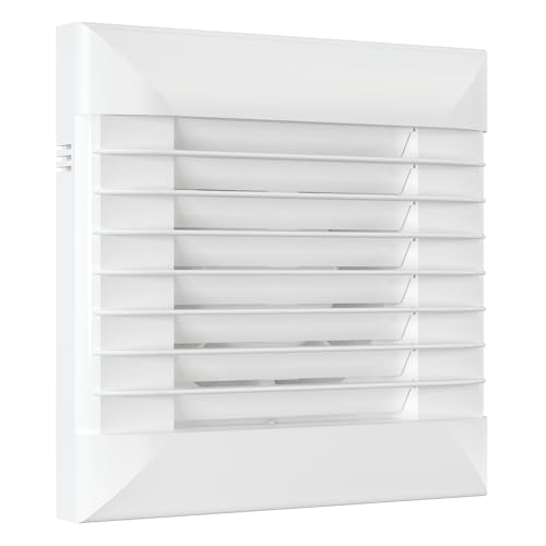 Vlano FLAP 125 Hygro Badlüfter mit Feuchteregelung, automatischen Jalousien, Nachlauffunktion, 125 mm, 130 m³/h, Weiß, Abluftlüfter, Ventilator, Jalousie, Feuchtesensor und Timer