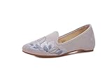 Mezcla de algodón Lazutom Zapatos planos Cheongsam de estilo chino vintage con bordado para mujer, beige, 37 EU