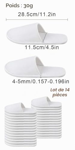 14 paires de pantoufles de bain, pantoufles pour invités, chaussons d'hôtel, chaussons lavables pour femmes et hommes, ensemble de pantoufles pour invités, adapté pour les hôtels et les spas de voyage – vue 3
