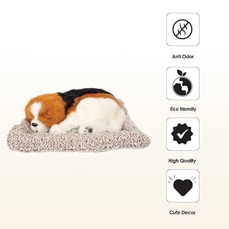 Image of MAHALRAJ Sleeping Dog Stuffed Toy - Sleeping Cute Dog for Car Auto Dashboard and Home Decor | Cute Car Interior Toy, Sleeping Puppy Black & White Stuffed Toy - Size (20cm)