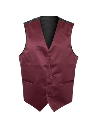 Men's Premium Solid Vest - NeckTie – Bow Tie - Pocket Square 4 Piece Set for Suits & Tuxedos (Burgundy, 2XL)2