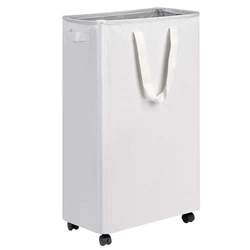 efluky Slim Laundry Hamper with Wheels, Rolling Laundry Basket for Clothes, Small Laundry Basket for Bedroom, Dorm and Laundry Room, 75L (19.8 Gallons) White