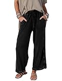 Malajisi Women's Casual Wide Leg Pants High Waist Drawstring Sweatpants Baggy Athletic Trousers with Pockets(Black,S)