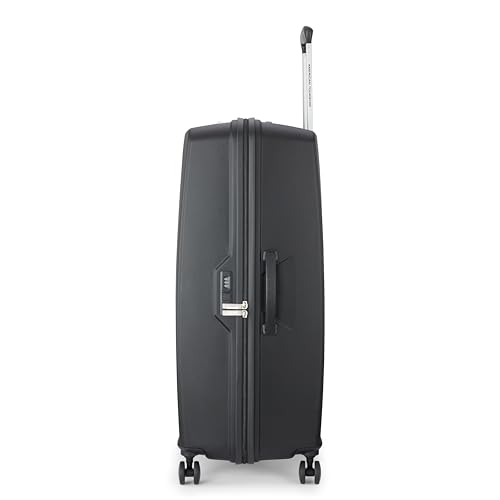 Image of American Tourister Qubiz | Check-in Trolley Bag (80 cm) | 360 8 Wheel Travel Luggage | Hard Case Polypropylene Suitcase | Recessed Combination Lock | Black /Dark Olive