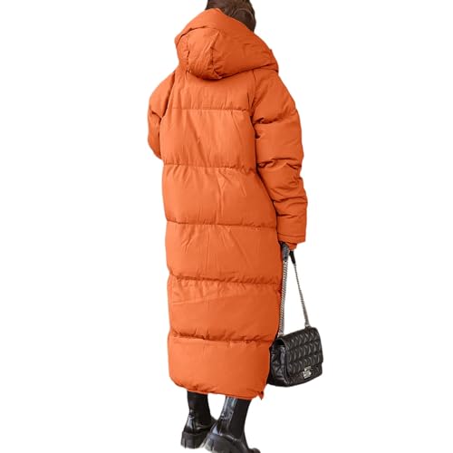 FUPODD Wintermantel Damen Lang Mit Kapuze Daunenmantel Damen Dicke Winterjacke Damen Warm Gefüttert Daunenjacke Frauen Winter Winddicht Steppmantel Damen Lang Reissverschluss Daunenjacken Wanderjacke