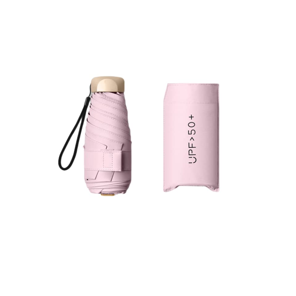 Image of Mini Travel Umbrella With Case, Compact UV Protection for Sun and Rain, Lightweight Windproof Umbrella for Women, Men, Kids (Pink)