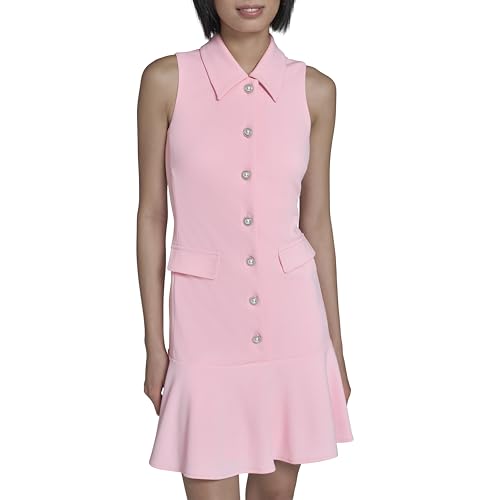 Image of Karl Lagerfeld Women's Sleeveless Collared Button Front A-line Mini Dress