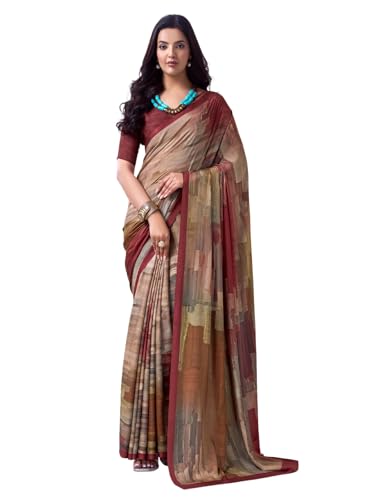 Image of SIRIL Women's Printed Crepe Silk Saree with Unstitched Blouse Piece