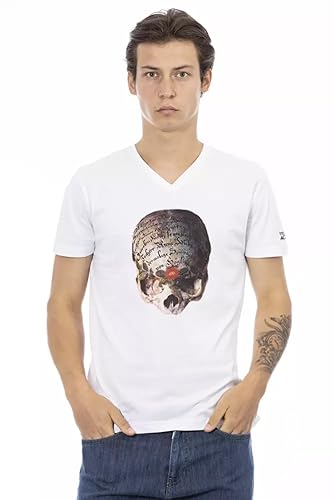 T-shirt blanc col en V homme imprimé anti-teint terne