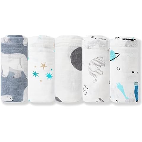 Norinori Muslin Squares Baby Muslin Cloths- 5 Pack Baby Cloth 60x60cm 100% Pure Cotton Super Soft Breathable Newborn Essentials Perfect Shower Gifts Cover