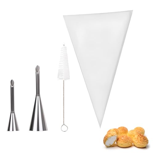 Juego de boquillas para pastelería con 2 boquillas de hielo, 50 mangas pasteleras desechables y 1 cepillo de limpieza para boquillas de acero inoxidable para rellenar mermeladas, pastelería de