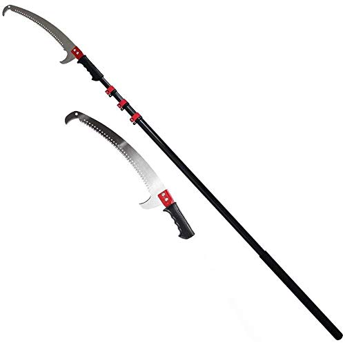 KDOQ Extendable Pruning Saw,Use on Pole or by Hand/Telescopic Tree Pruner Pole/Extendable Limb Saw and Trimmer. 24FT/7.2M Working Height Extendable Gardening Tool,Red-5.4M