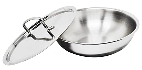 Image of Triply Stainless Steel Kadai, Kadhai with Lid and Handle - Induction and Oven Compatible Deep Fry Pan (3 litres (Tasla 24cm))