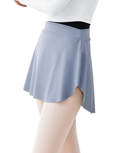 Daydance Gray Adult Ballet Skirt Pull On Elastic Mini Dance Skirt with Low Split
