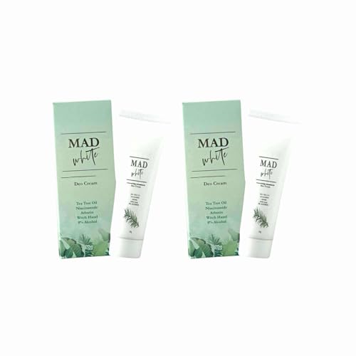 2 Packs MAD WHITE Underarm Deo Cream with Tea Tree Oil & Niacinamide, 30g - Alcohol-Free, Paraben-Free, and Cruelty-Free Formula