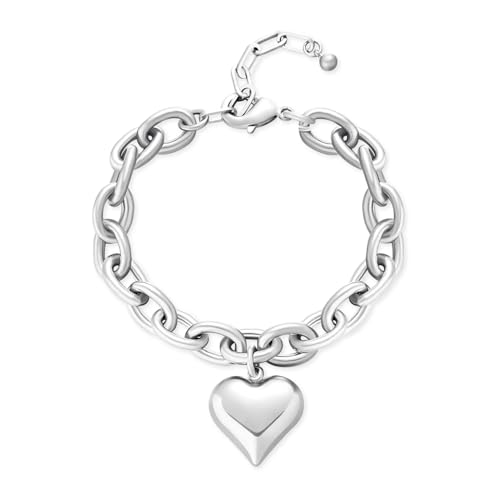 LILIE&WHITE Pulsera Plata Mujer, Pulsera con Corazón Colgante, Diseño Elegante y Moderno, Regalo Original para Mujer, Pulseras de la Amistad y Cumpleaños