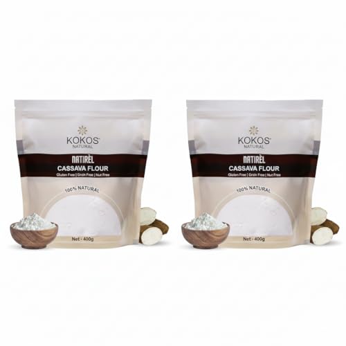 Image of Kokos Natural Cassava Flour - 400 Gm (Pack of 2) | 100% Natural Whole Food, Paleo Friendly, Vegan, Gluten Free, Grain Free, Nut Free | Indian Regional Names: Sabudana Aata, Tapioca Flour, Maravalli Kilangu |