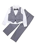 TiaoBug Kinder Anzug Junge Ouffits Smoking Gentleman Kleidung Set Festliche Anzug & Sakko Hochzeit Baumwolle Grau C 104-110