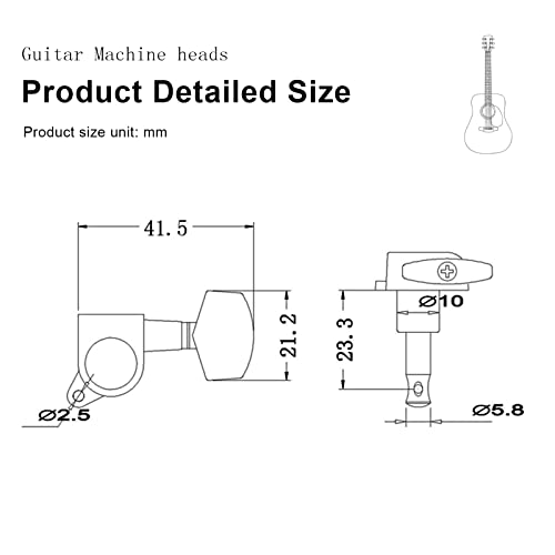 image for SAPHUE 6 Pieces 3L3R Guitar tuner pegs,Big Square Sealed guitar tuning