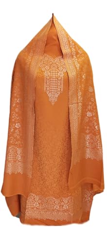 latest Womens designer pure woolen kashmiri suit(salwar kameez and shawl) winter wear kani,stylish woollen kurta pant set dress material (unstitched fabric) by pure Pashmina wool tex.(MUSTARD) SRT2R