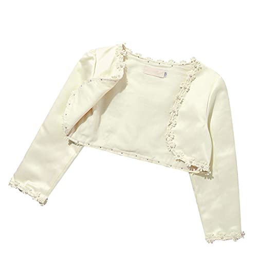 Girls Long Sleeve Wedding Dress Cover Up Cardigan Flowers Beaded Princess Bolero Shrug3
