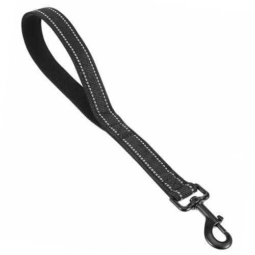 Guinzaglio domestico per cani, 38 cm, guinzaglio corto per cani, con manico imbottito e clip in metallo girevole a 360°, nero, guida corta per cani di taglia media, colore nero