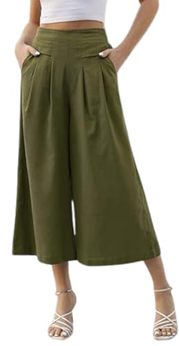Image of OOMPH! Cotton Linen Palazzo Pant for Women | Women's High Rise High Waist Trousers Flowy Wide Leg Plazzo Pant Trouser with Pocket | Plazo Pant for Woman