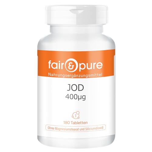 Fair & Pure Jod 400μg, 180 Tabletten, Kaliumjodid, veganes Nahrungsergänzungsmittel ohne Zusätze, in Deutschland hergestellt